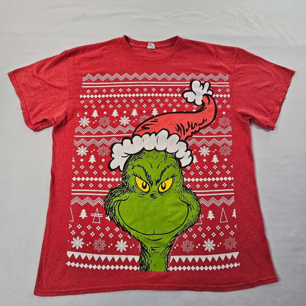 The Grinch Christmas Red Short Sleeve Cotton Blend T-Shirt Men's L